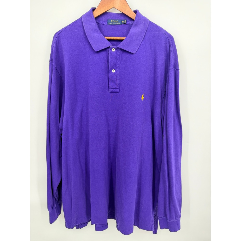 Polo Ralph Lauren Polo Shirt Men 3XLT Purple Excellent Long Sleeve Pony Logo